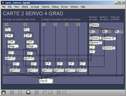 Patcher Max MSP pour carte 2 servomoteurs 4 lampes.