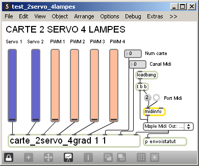 Patch Max de pilotage de 2 servo et 4 lampes.