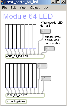 Test en Max MSP du module de pilotage de 64 LED en 128 pas de luminosité.