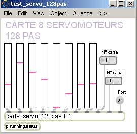 Test de pilotage des 8 servomoteurs de modélisme en 128 pas de résolution.