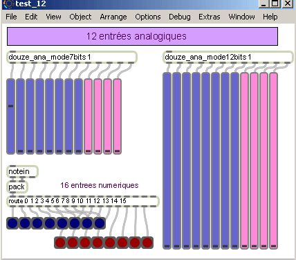 Visualisation des données en provenance d'une carte 12 entrées analogiques en Midi.