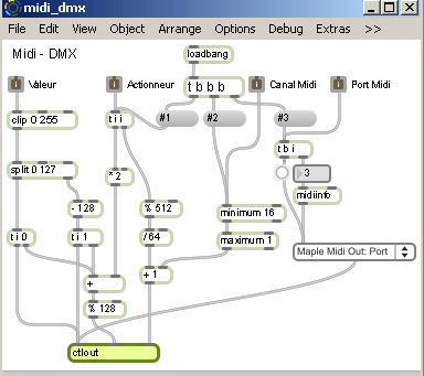 Patch Max de pilotage Midi to DMX.