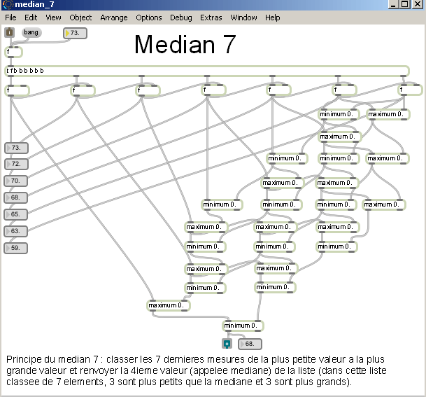 Filtre median sur 7 valeurs - patch Pure-Data.