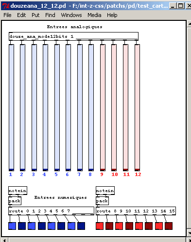 Visualisation des données pour 12 capteurs analogiques et 16 tout ou rien.