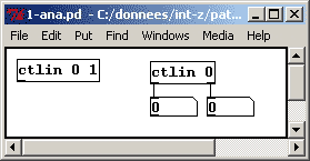 Patch Pure-Data pour module une entrée analogique Interface-Z. Télécharger le fichier1-ana.pd