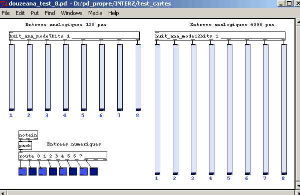 Visualisation des données pour 8 capteurs analogiques et 8 tout ou rien.