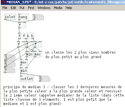 Filtre median sur 7 valeurs - patch Pure-Data.