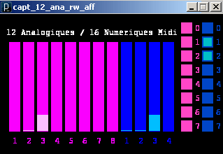 Visualisation des données en provenance d'une carte 12 entrées analogiques en Midi en utilisant Processing.