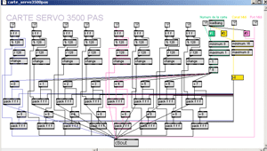 Patch Max gérant une carte servomoteur. Ce patch de base est ensuite réutilisé dans d'autres patchs.