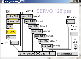 Test de pilotage des 8 servomoteurs de modélisme en 128 pas de résolution.
