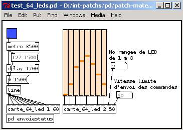 Test en Max MSP du module de pilotage de 64 LED en 128 pas de luminosité.
