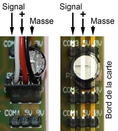 Sens de branchements des servos sur carte Interface-Z